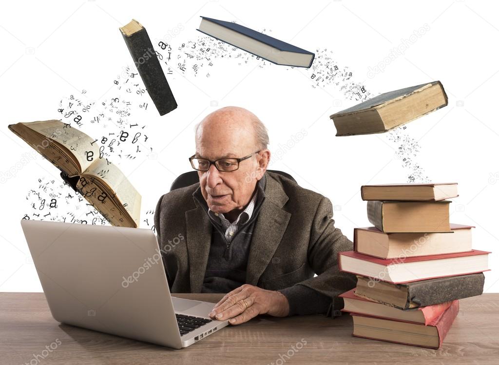 Elderly man with laptop computer