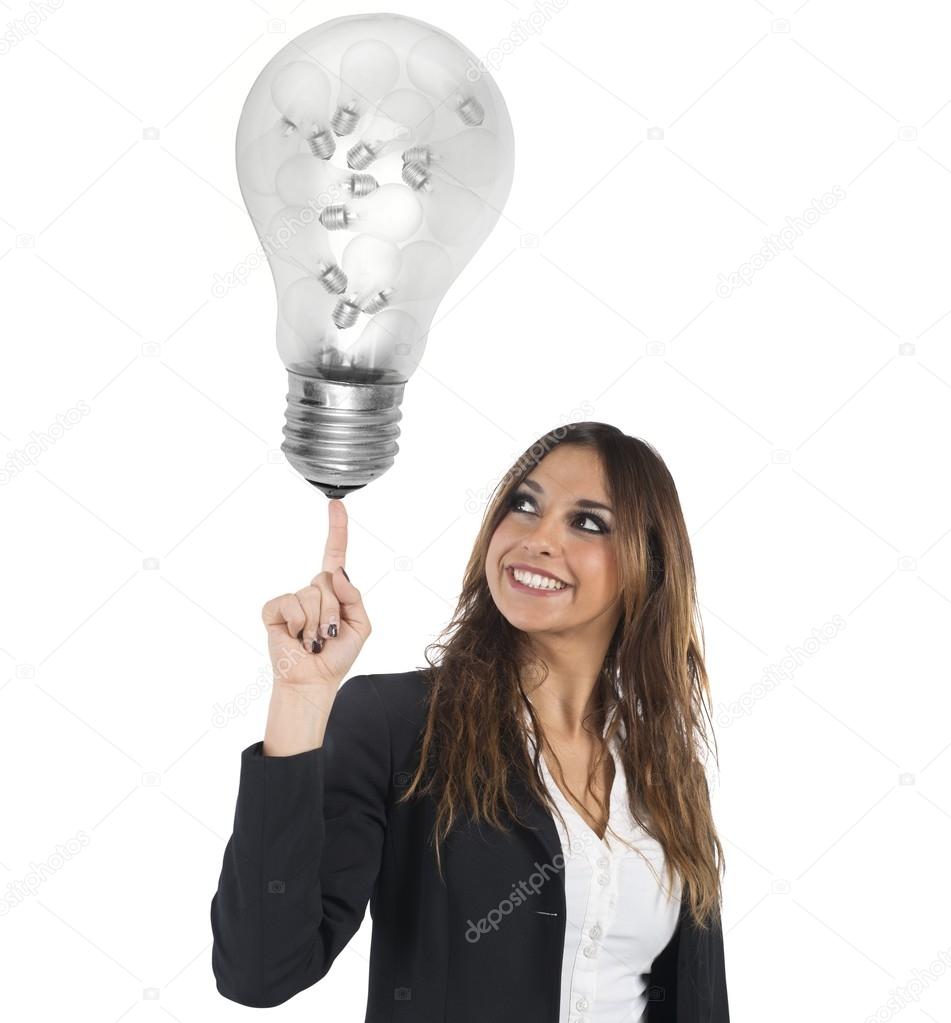 Businesswoman with a big light bulb