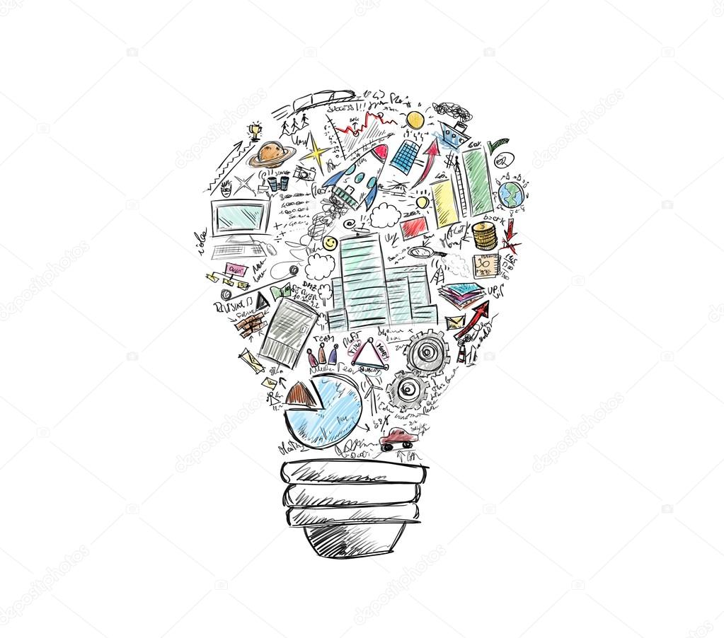 light bulb with business symbols