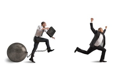 businessman competing with a businessman with obstacle clipart