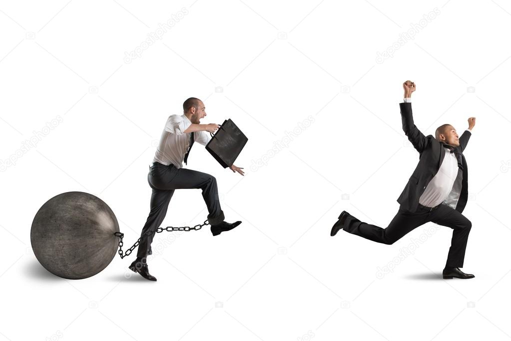 businessman competing with a businessman with obstacle