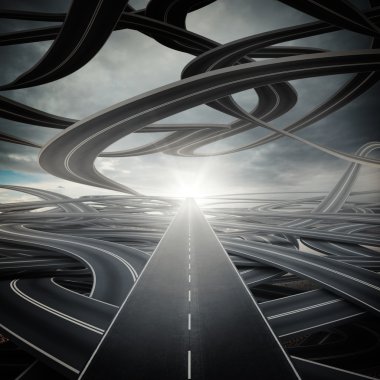 Big sunlit straight road