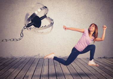 woman chased by a trap clipart