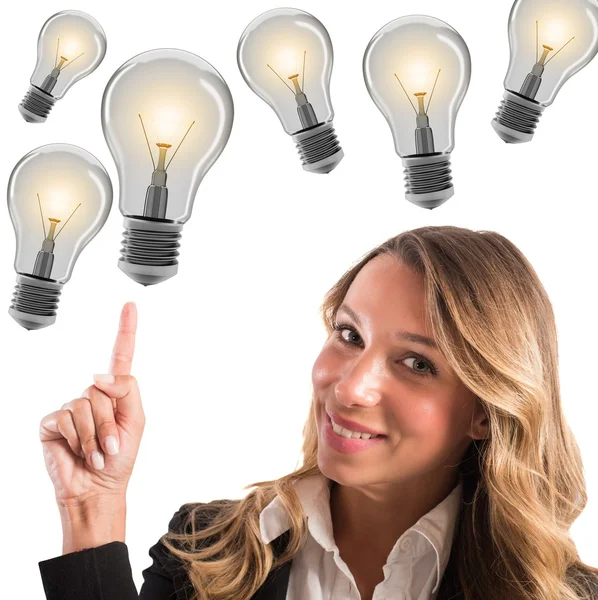 Mujer de negocios con muchas ideas — Foto de Stock