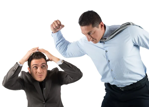 Boss punches the frightened employee — Stock Photo, Image