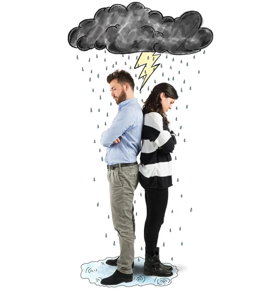 Quarrel couple under cloud with lightning — Stock Photo, Image