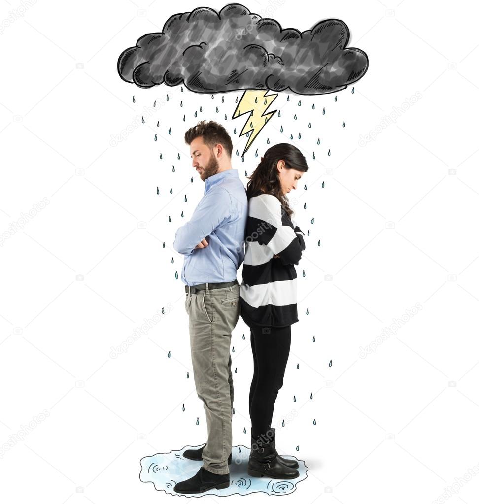 Quarrel couple under cloud with lightning