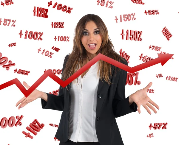 Businesswoman with rates and arrow — Stock Photo, Image