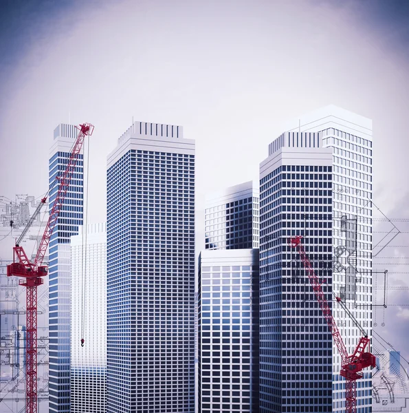 Construction de bâtiments avec grues — Photo