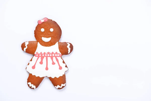 Hombre Pequeño Pan Jengibre Comestible Hecho Mano Sobre Fondo Blanco — Foto de Stock