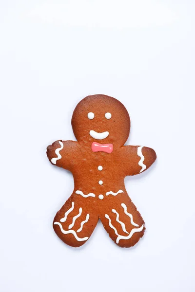 Hand Made Eatable Gingerbread Little Man White Background — Stock Photo, Image