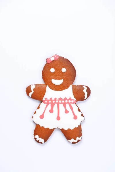 白色背景的手工制作的可食用姜饼小个子男人 — 图库照片