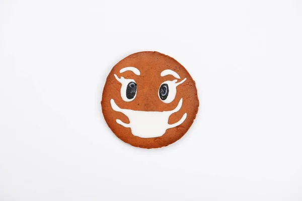 Hand Made Eatable Gingerbread Earth Face Mask Concept White Background — Stock Photo, Image