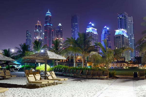 Strandnachtverlichting Van Het Luxe Hotel Dubai Verenigde Arabische Emiraten — Stockfoto