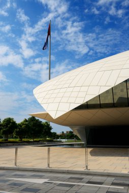 Dubai, BAE - 16 Kasım Etihad Müzesi manzarası. Burası 1971 'de Emirlik Hükümdarları' nın 16 Kasım 2019 'da BAE' nin kurulduğu bildirgeyi imzaladıkları yer.