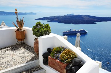 ev dekorasyon ve Deniz Manzaralı, santorini Island, Yunanistan