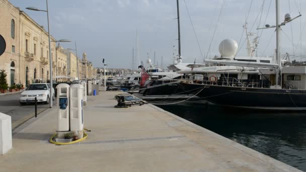 La vue sur Birgu et la marina de yacht, Birgu, Malte — Video