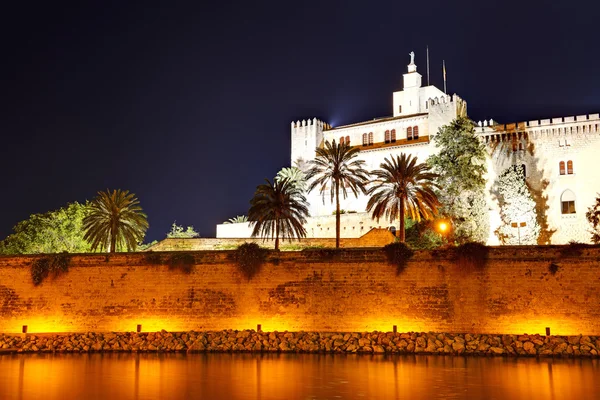 La vista notturna sulla Cattedrale di Santa Maria di Palma a Palma de Palma — Foto Stock