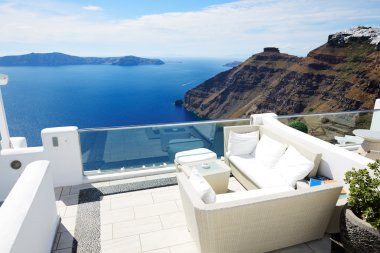 Deniz Manzaralı Teras, Santorini Island, Yunanistan