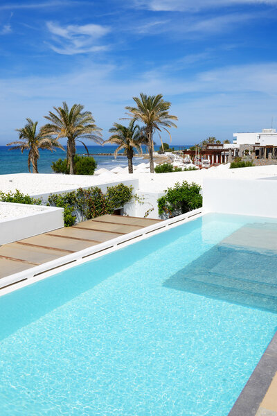 Swimming pool at luxury villa, Crete, Greece