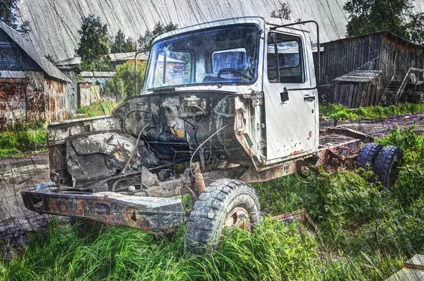 Régi törött teherautó a gazdaságban. — Stock Fotó