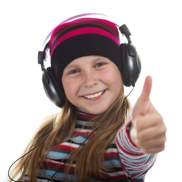 Menina com fones de ouvido ouvir música. — Fotografia de Stock