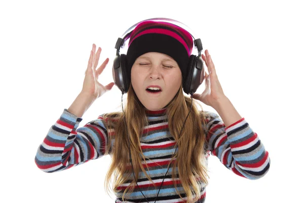 Girl with headphones listening to music. — Stock Photo, Image