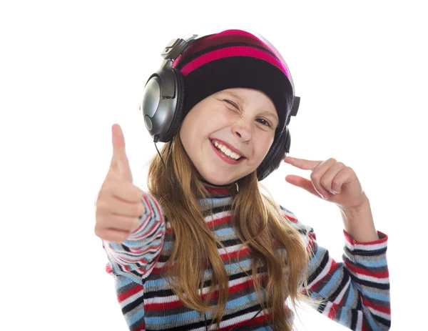 Girl with headphones listening to music. — Stock Photo, Image