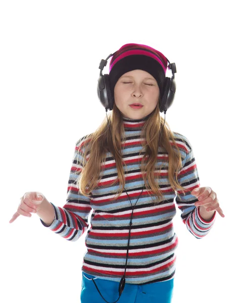 Girl with headphones listening to music. — Stock Photo, Image