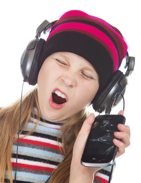 Menina com fones de ouvido ouvir música. — Fotografia de Stock