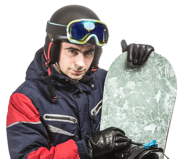 Hombre snowboarder con el tablero . — Foto de Stock