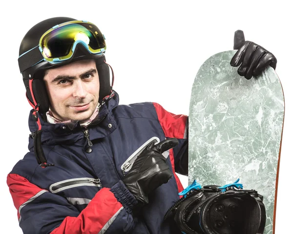 Mannelijke snowboarder met de Raad van bestuur. — Stockfoto