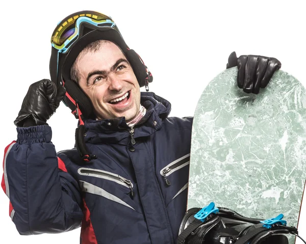Homem snowboarder com a placa . — Fotografia de Stock