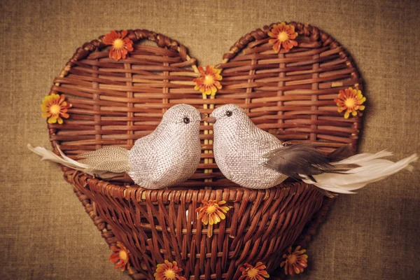 Twee vogel beetje de liefhebbers, hart. — Stockfoto