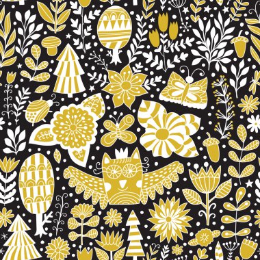 Vektör orman tasarımı, çiçek seamless modeli