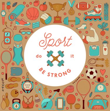 Fitness ve spor öğeleri doodle tarzı