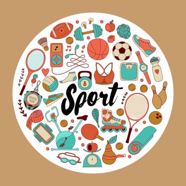 Fitness ve spor öğeleri doodle tarzı