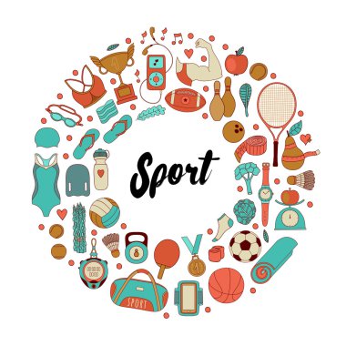 Fitness ve spor öğeleri doodle tarzı