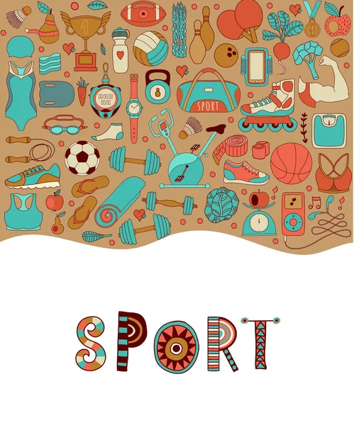 Elementos de fitness y deporte en estilo doodle — Archivo Imágenes Vectoriales