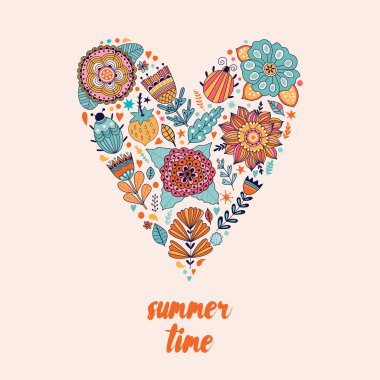 Kalp çiçeklerden yapılmış. Doodle çizimler