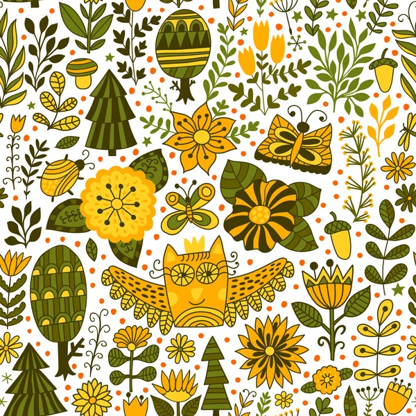 Vector forest design, floral seamless pattern — Stock Vector