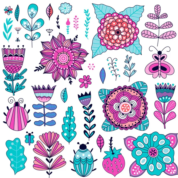 Conjunto de flores vectoriales colección gráfica — Vector de stock