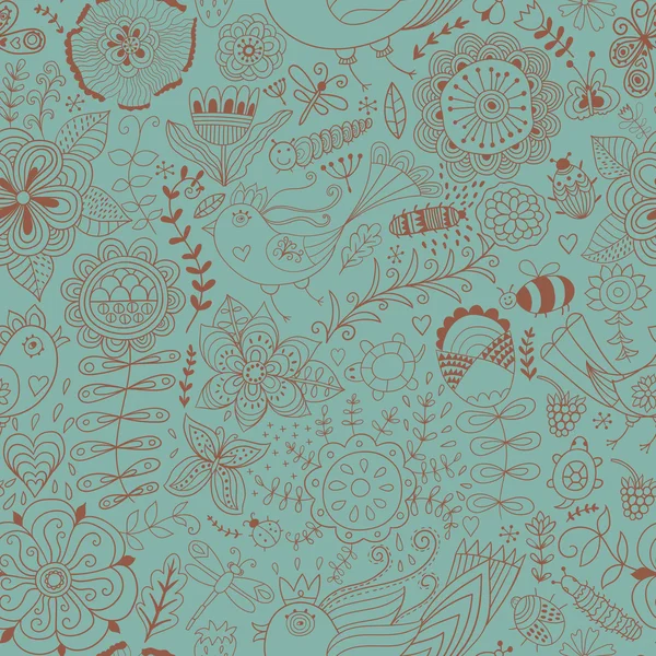 Барвиста безшовна ботанічна текстура, детальні квіти ілюстрації — стоковий вектор