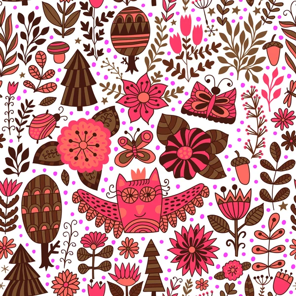 Vector forest design, floral seamless pattern — Stock Vector