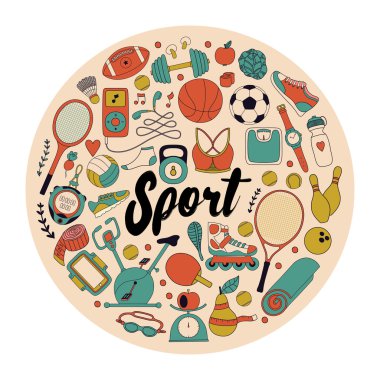 Fitness ve spor öğeleri doodle tarzı