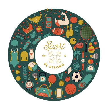 Fitness ve spor öğeleri doodle tarzı
