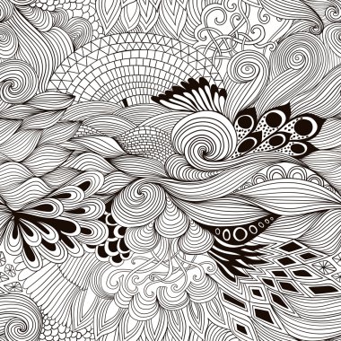 Seamless pattern abstract background with colorful ornament. Hand draw illustration, coloring book zentangle clipart