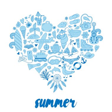 Doodle sezon unsurları yaz kalp tasarımı yapılan