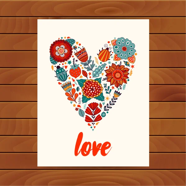 Corazón hecho de flores. Doodle corazón . — Archivo Imágenes Vectoriales