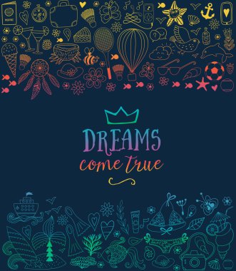 Doodles'ın tasarım yaz, tatil illüstrasyon, okyanus ve plaj kavramı seyahat